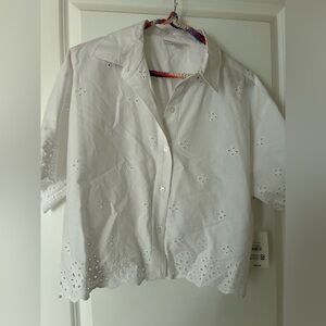 White Eyelet Button-Up Shirt